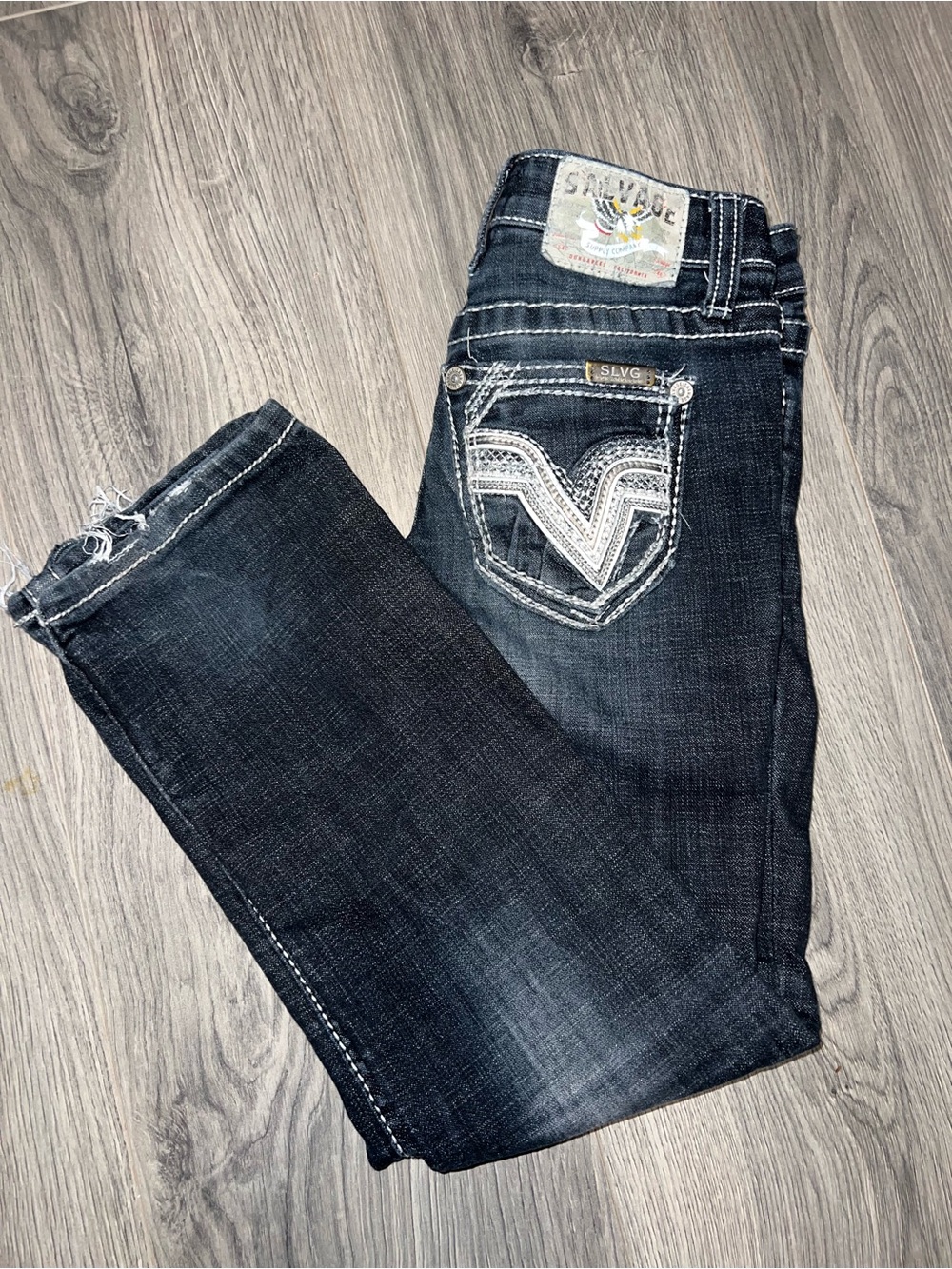 Salvage Dark Blue Distressed Kids Jeans